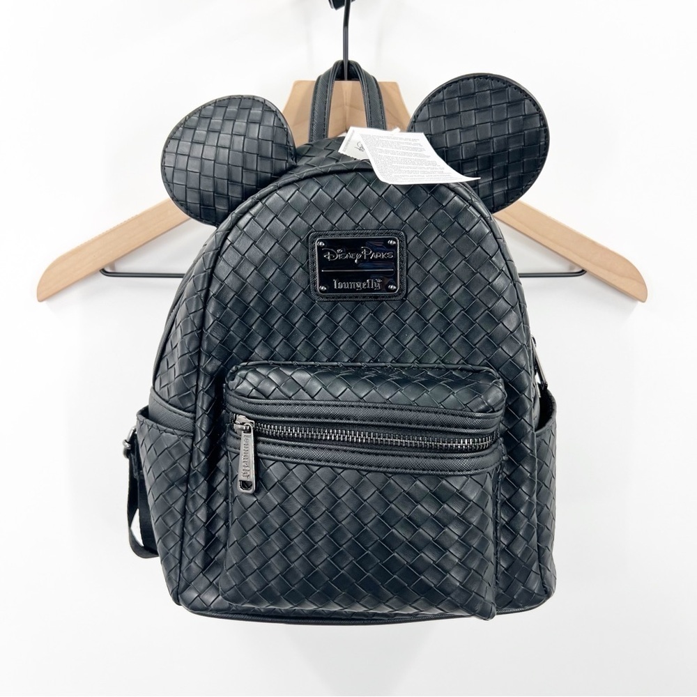 Disney Parks Loungefly Black Woven Mickey Mouse Ears Mini Backpack